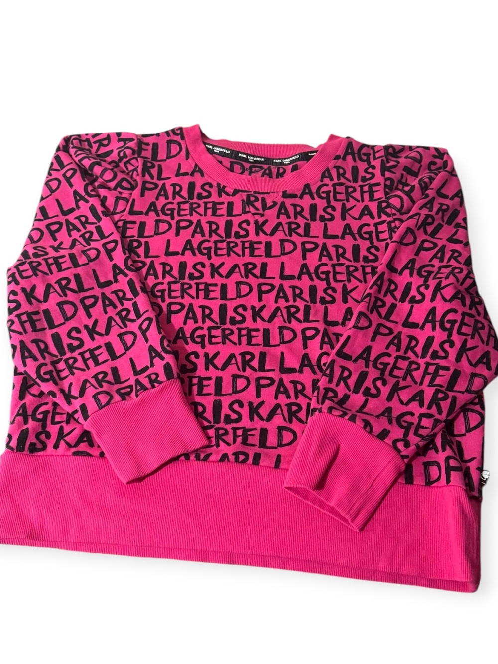 Karl Lagerfeld Pink Logo-Print Puff-Sleeve Sweater